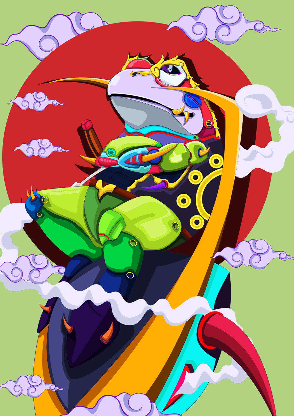 Knight Frog Cartoon Vintage Illustration