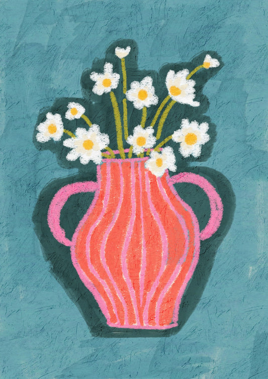 White Flower and Pink Vase