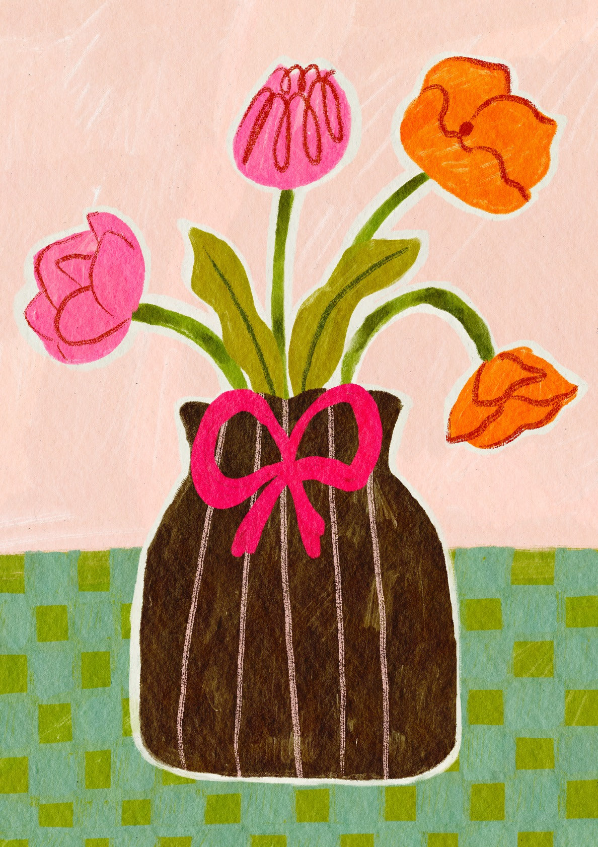 Flowers in A Vase with Ribbon