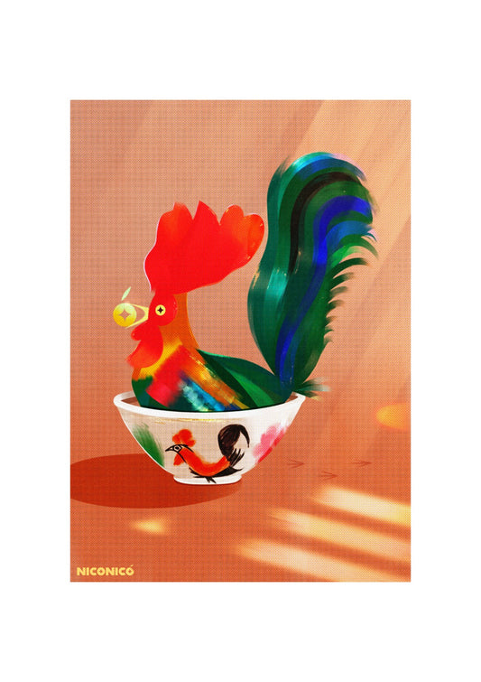 Rooster in a rooster bowl