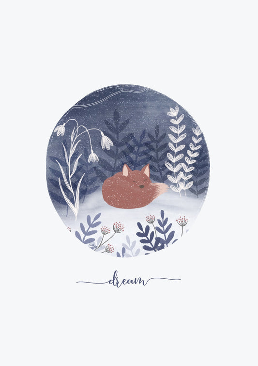 Dreaming Fox in the Snow art Print