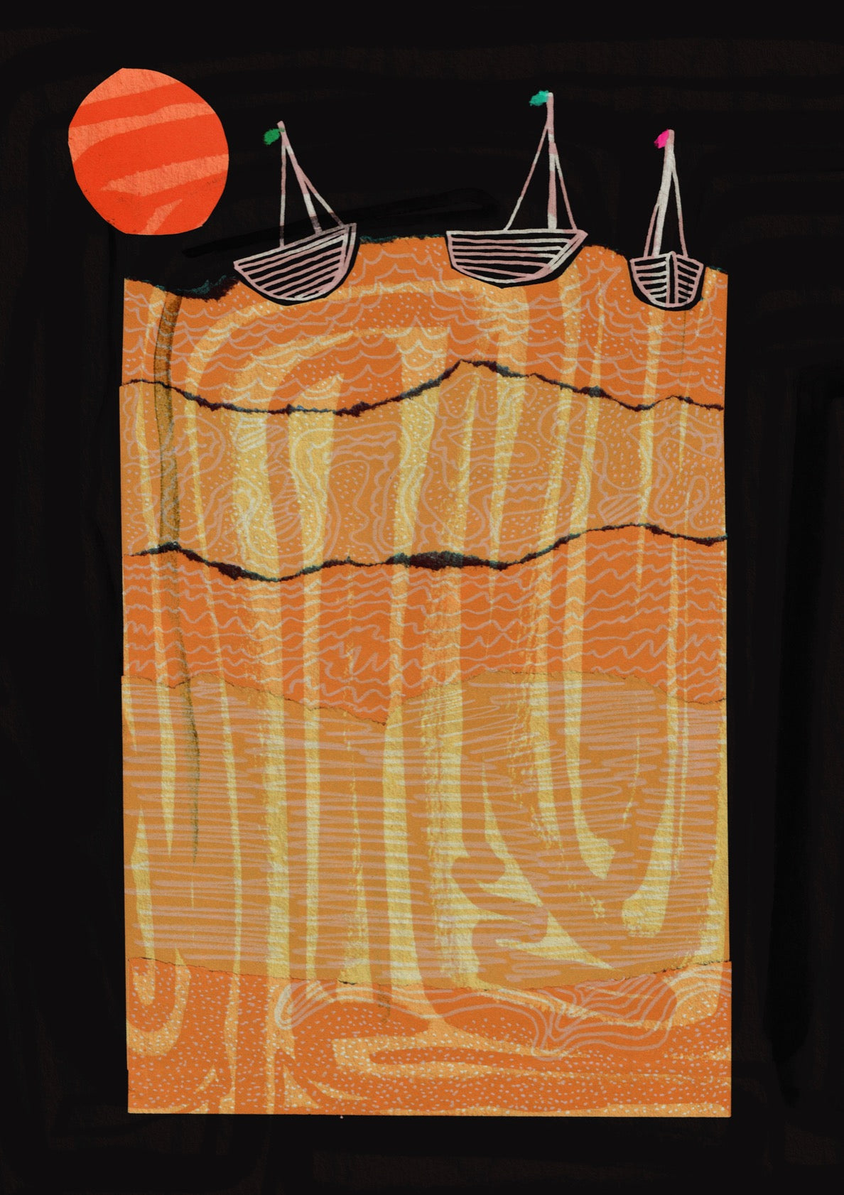 orange seas, little boats