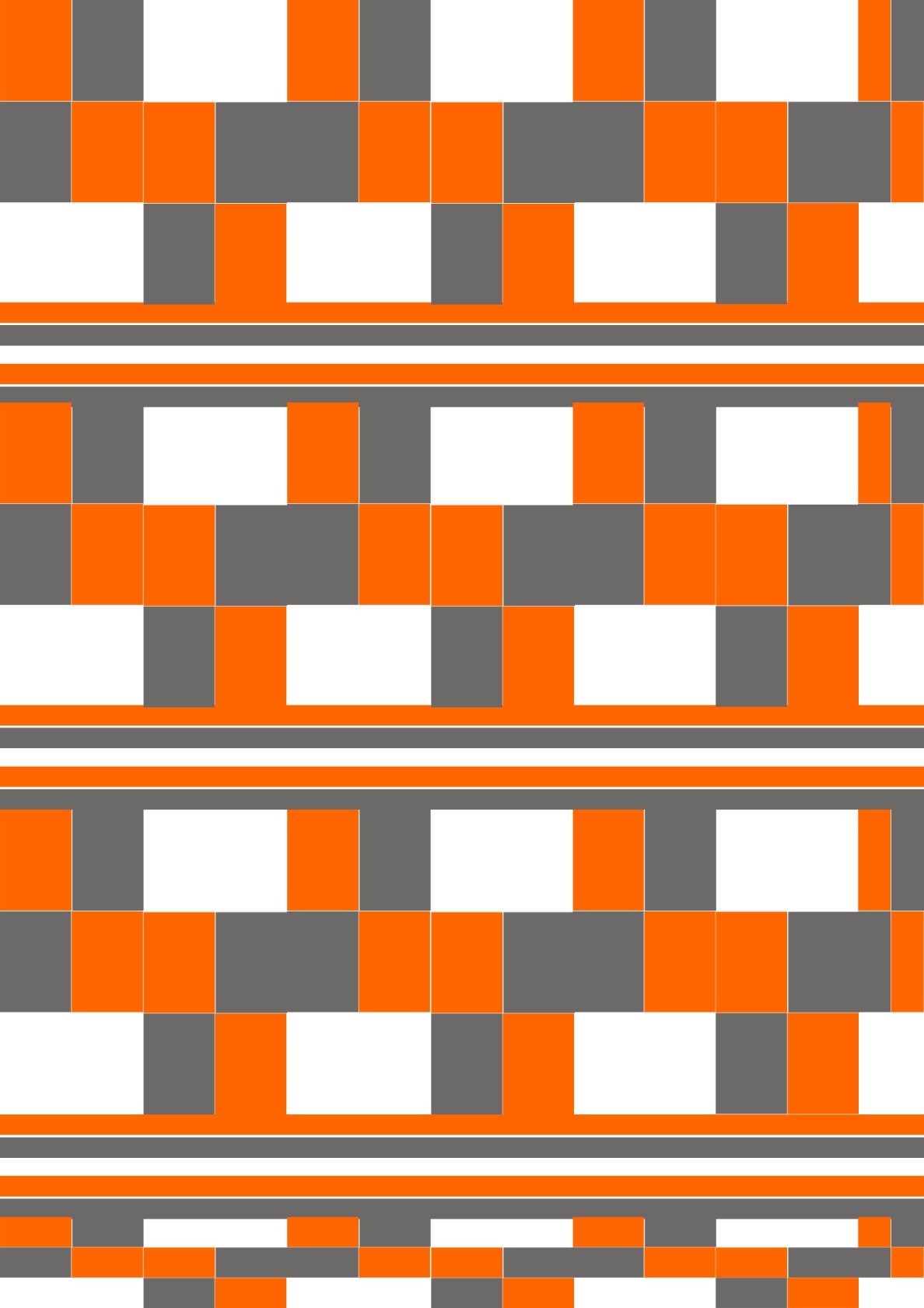 Orange Grey White Checks Stripes Pattern