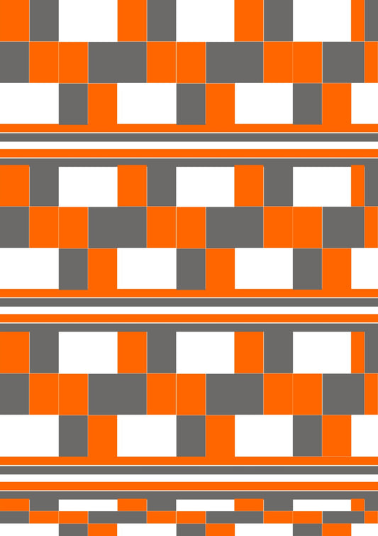 Orange Grey White Checks Stripes Pattern
