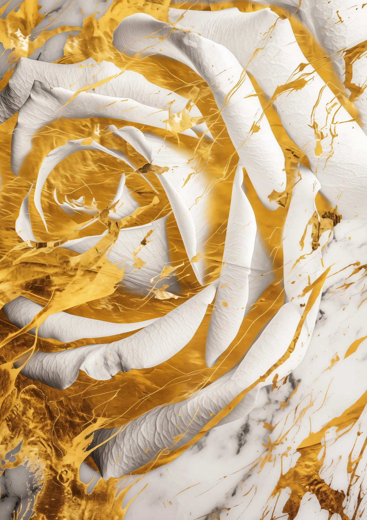 Gold rose in white marble By Jean-Claude