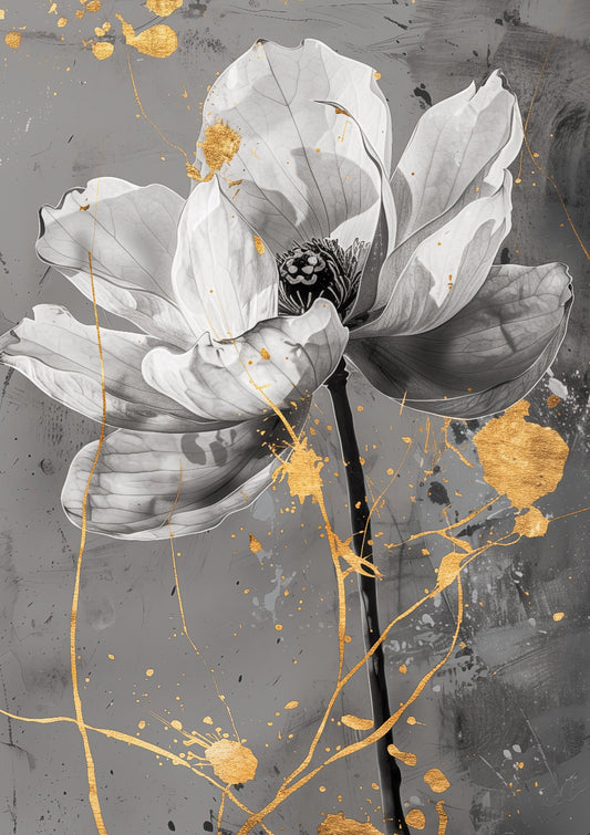 Black and white flower with gold details By Jean-Claude