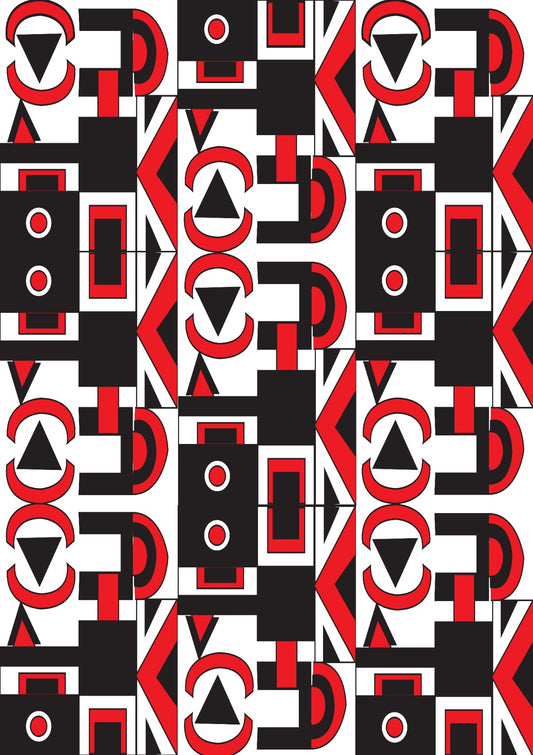 Black Red White Abstract Geometric Pattern
