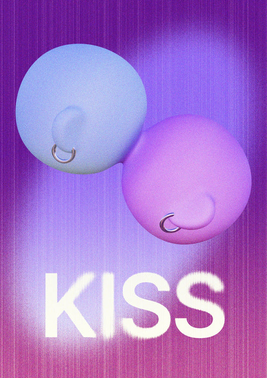 Two abstract kissing heads 