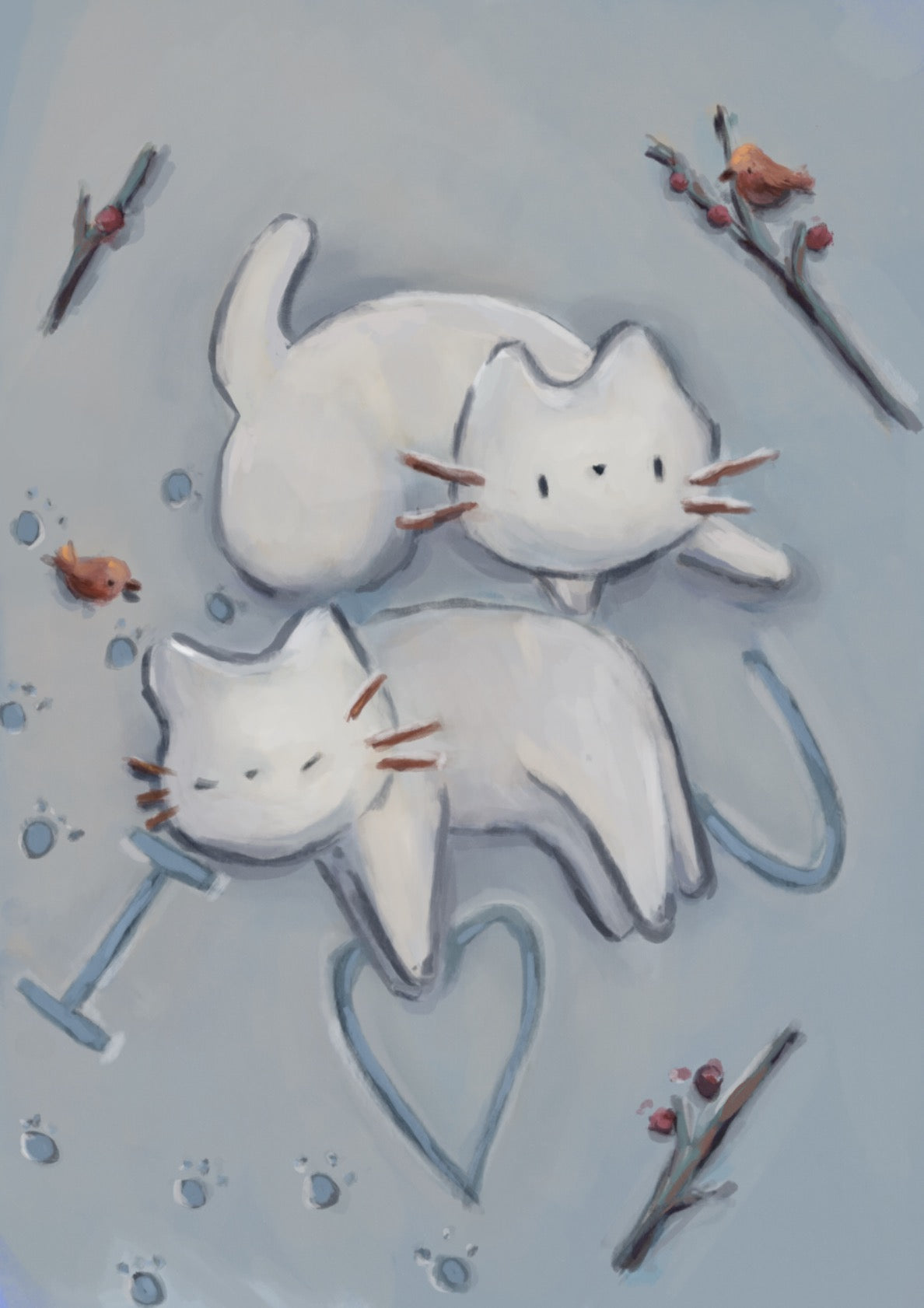 Two cats playing in the snow 