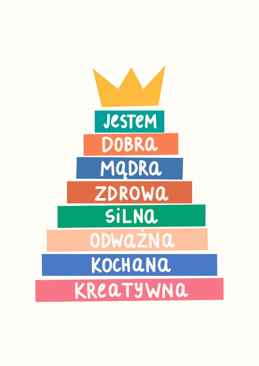  Jestem - kolorowy plakat z afirmacjami dla dziewczynki 