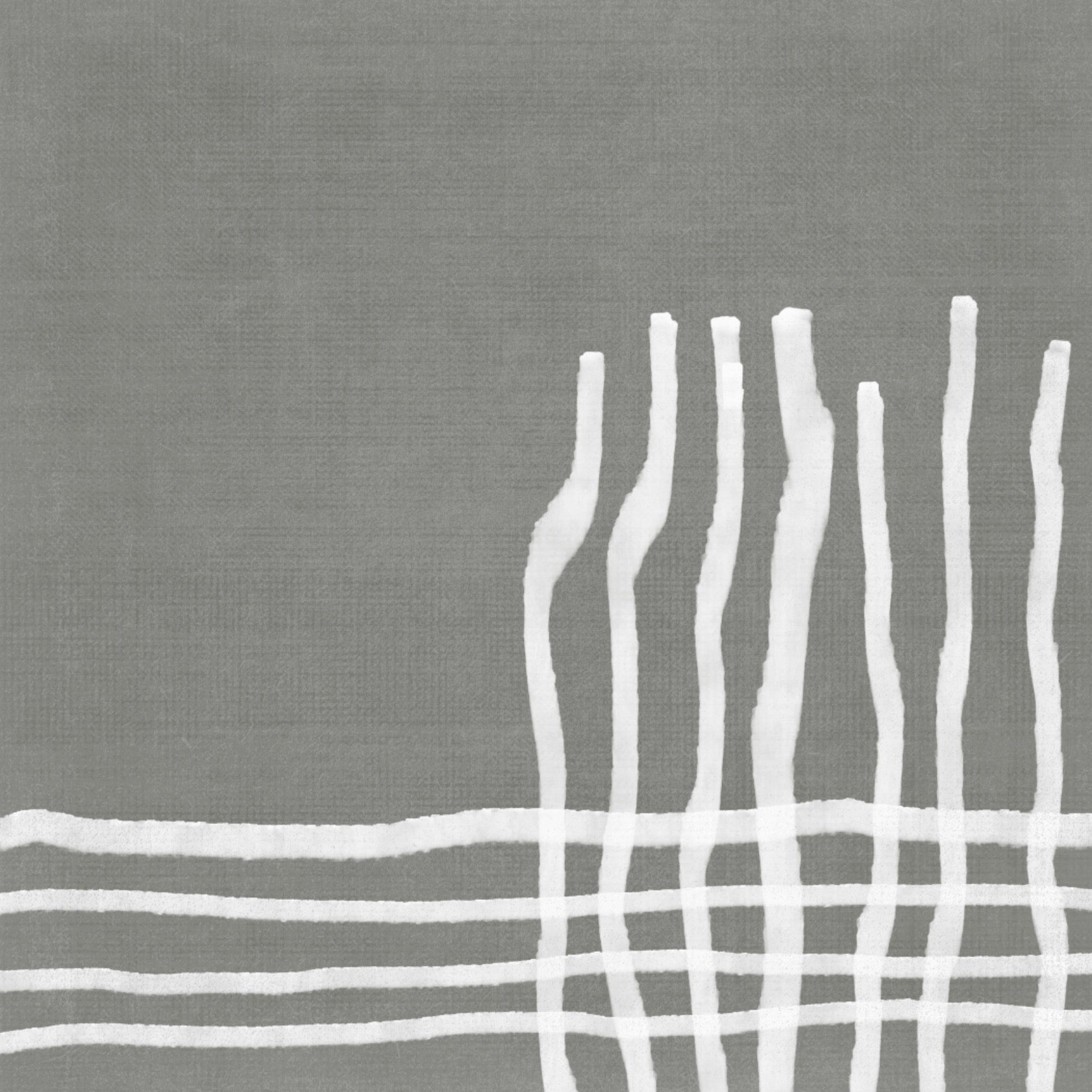 Abstract artwork in dark green with textures and brushstrokes