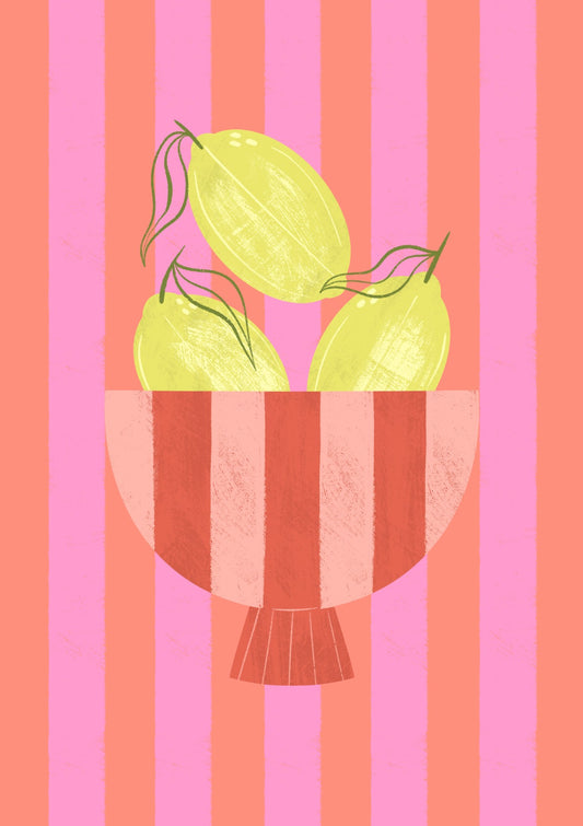 Lemons in Striped Bowl