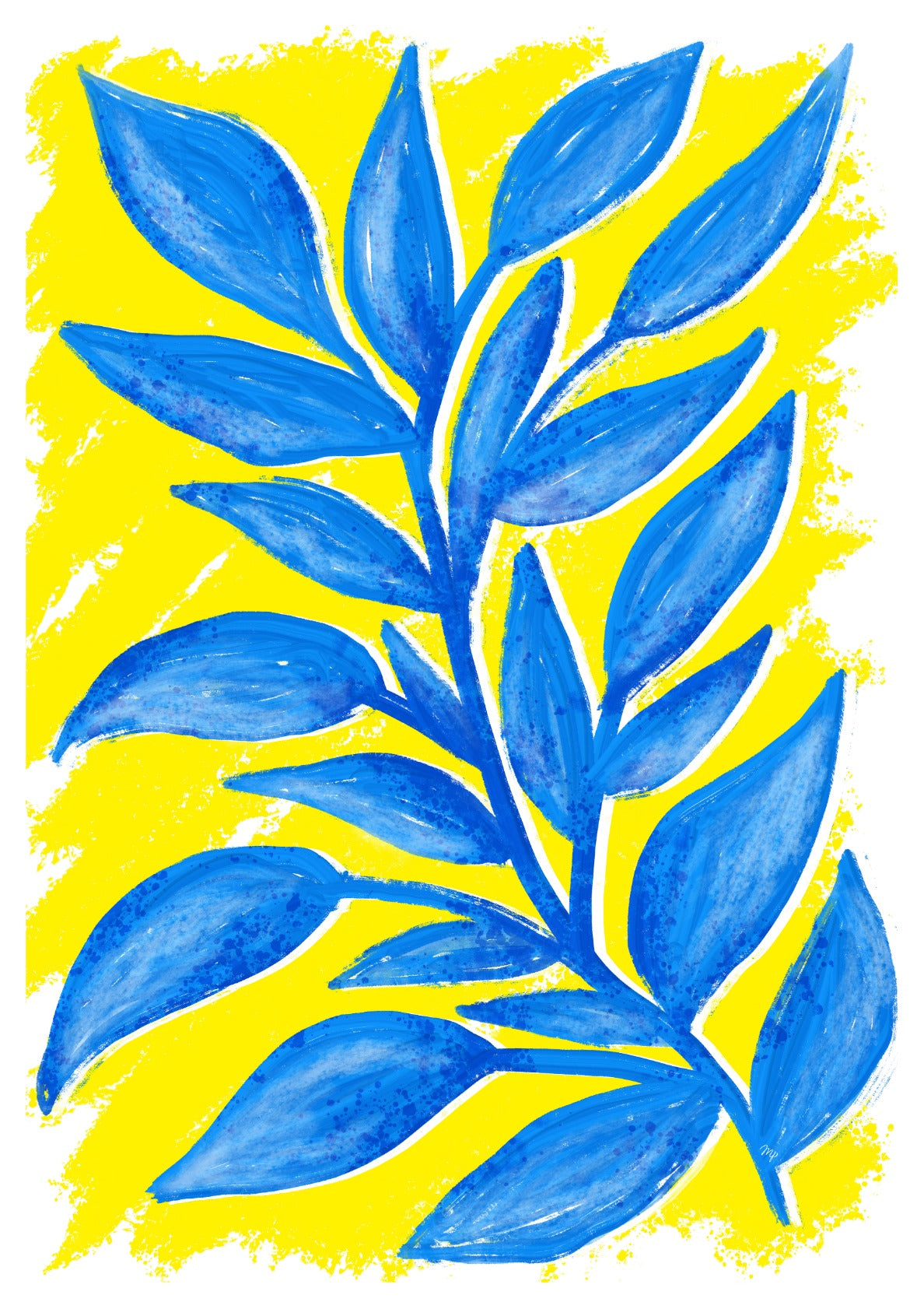 Blue Neon Plant Painting