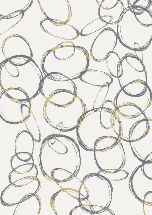 Modern abstract artwork with grey and gold circles