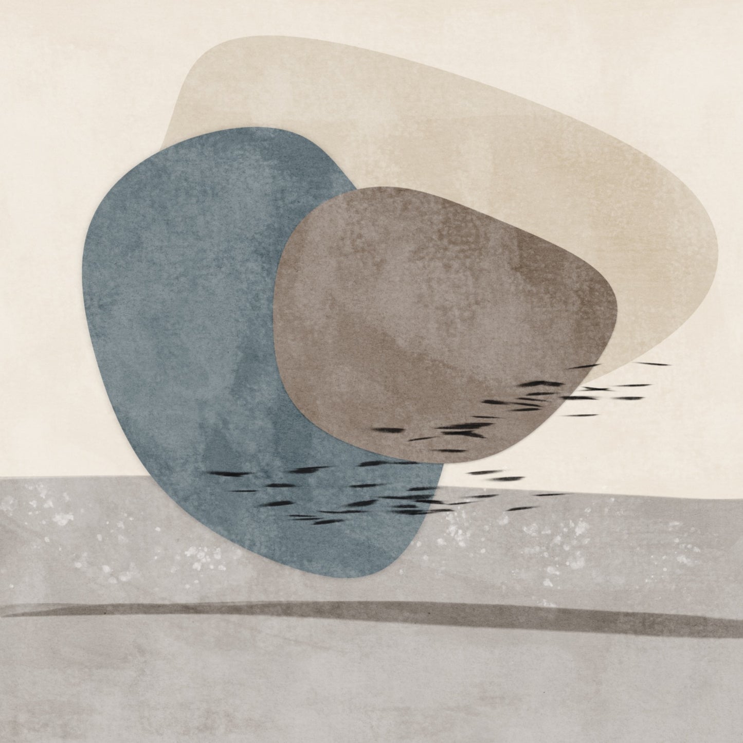 Geometric shapes with textures in blue brown and beige tones