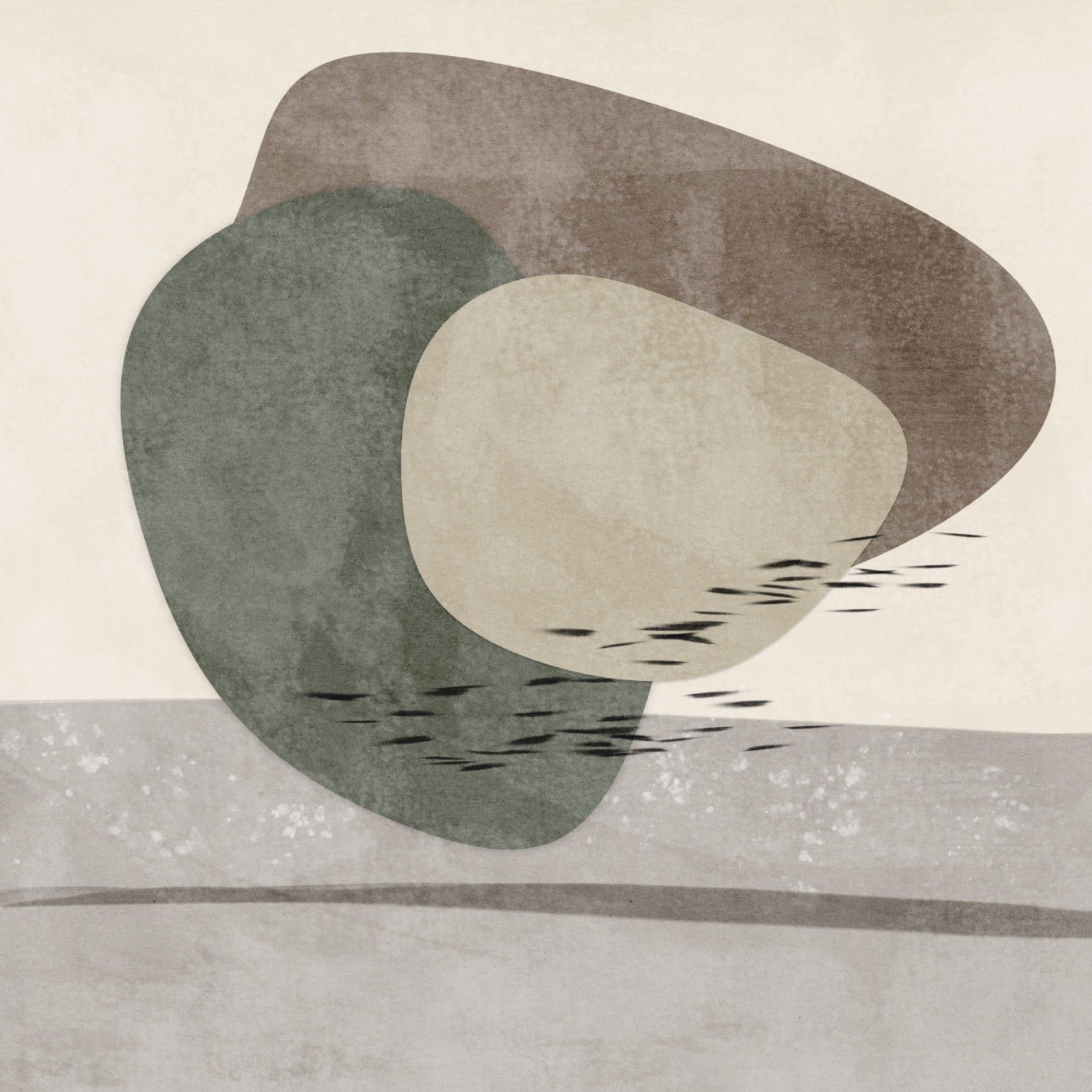 Geometric shapes with textures in green, brown and beige tones