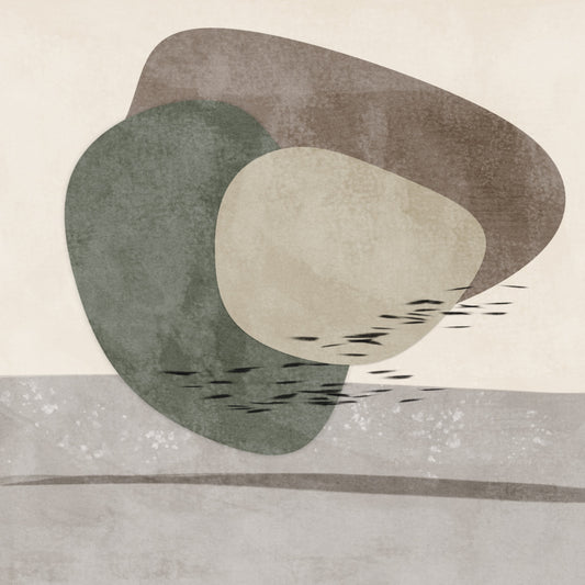 Geometric shapes with textures in green, brown and beige tones