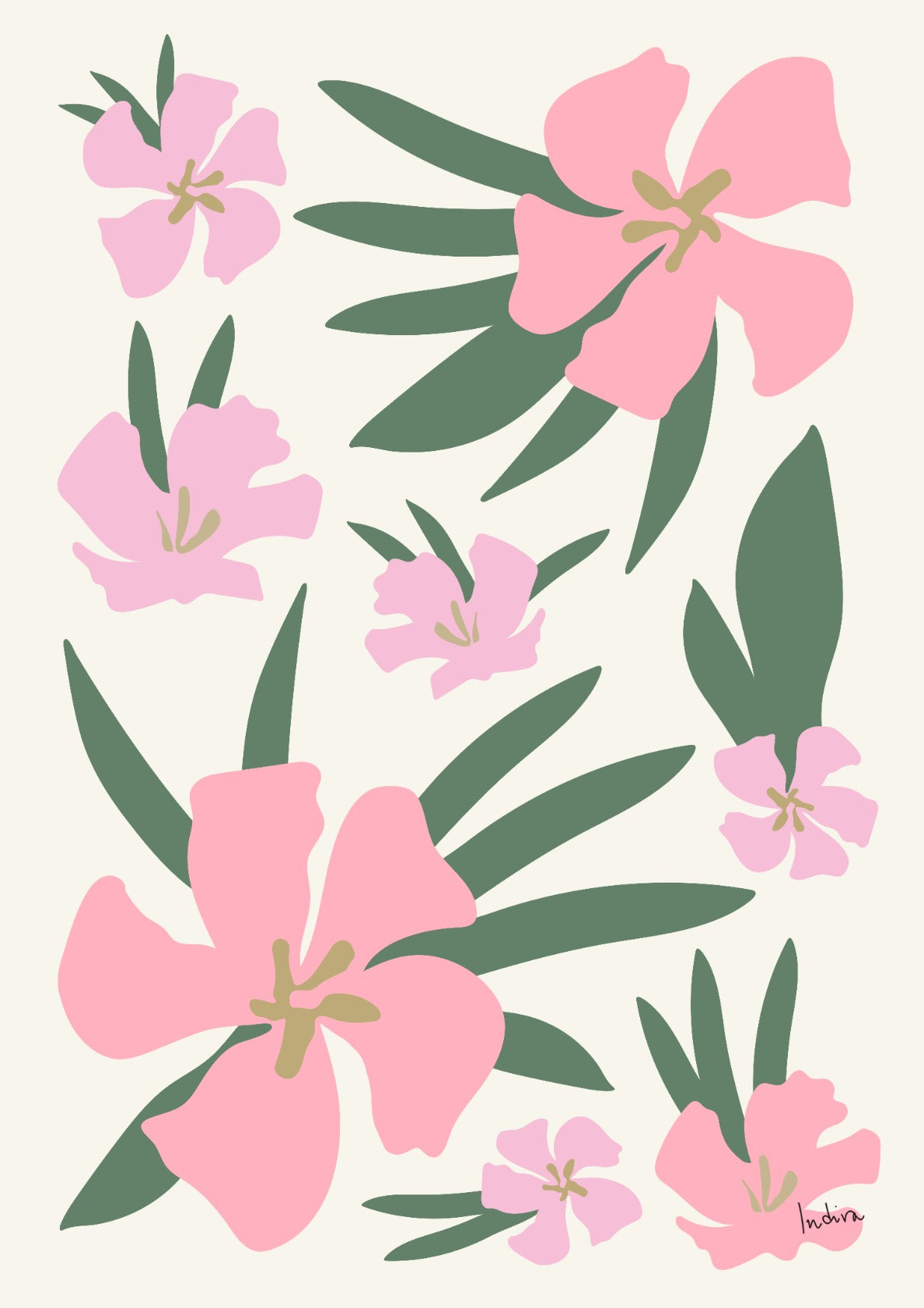 One pink Oleander on light blue