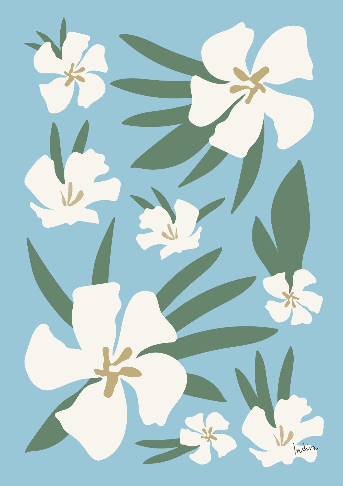 White Oleanders on light blue