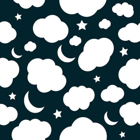 Night sky with puffy clouds