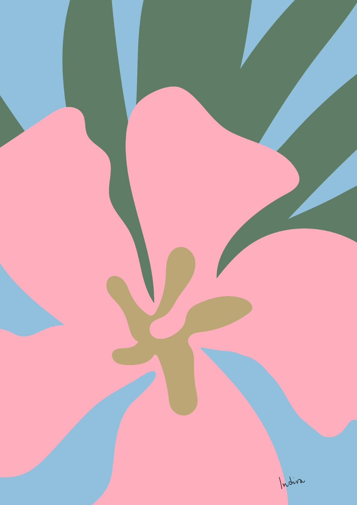 One pink oleander on blue