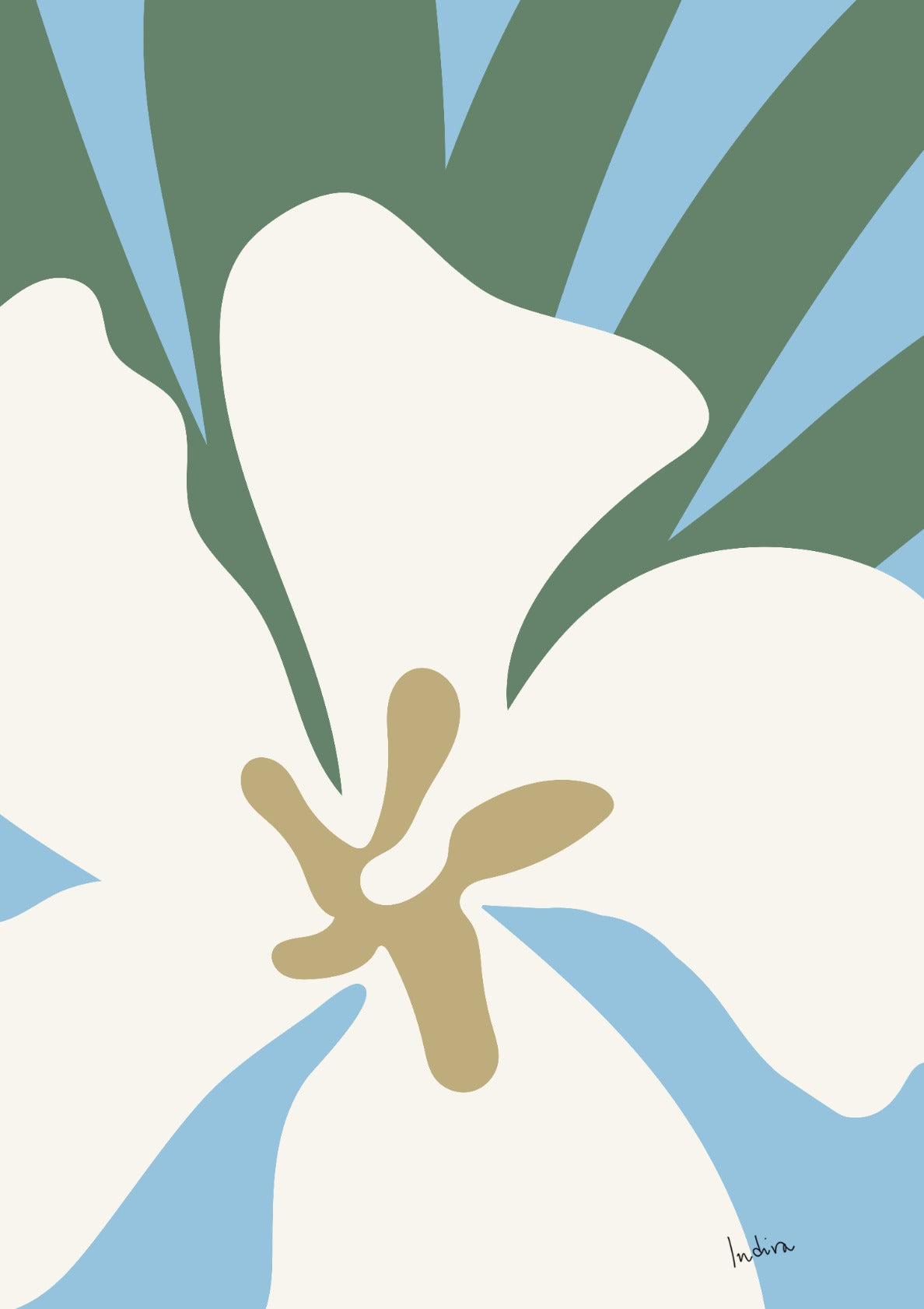 One white oleander on blue