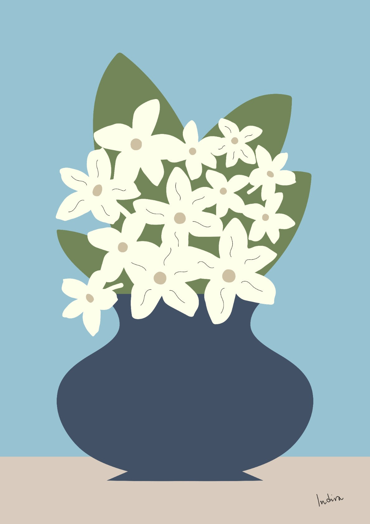 Madagascar Jasmine in a vase on light blue