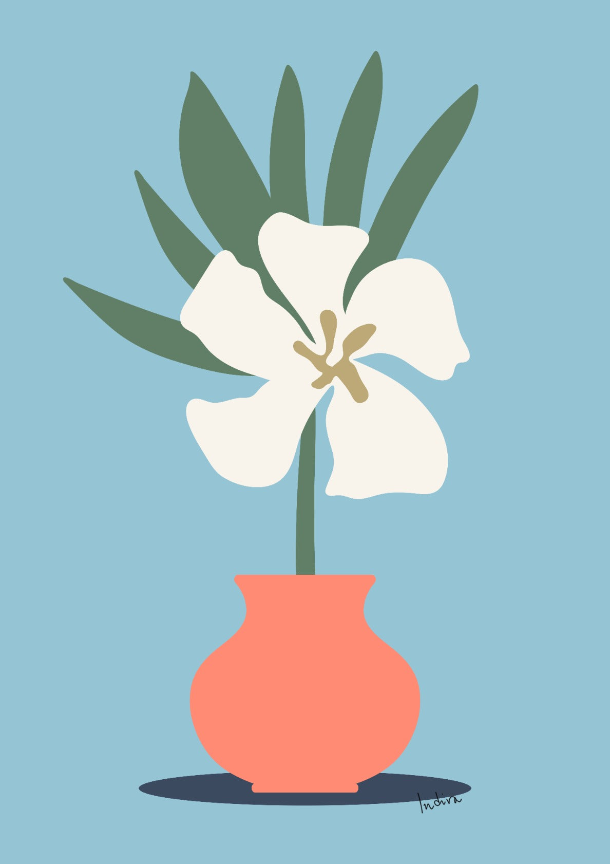 One white oleander in a flower pot