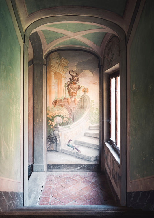 Narrow Abandoned Stairs with Fresco