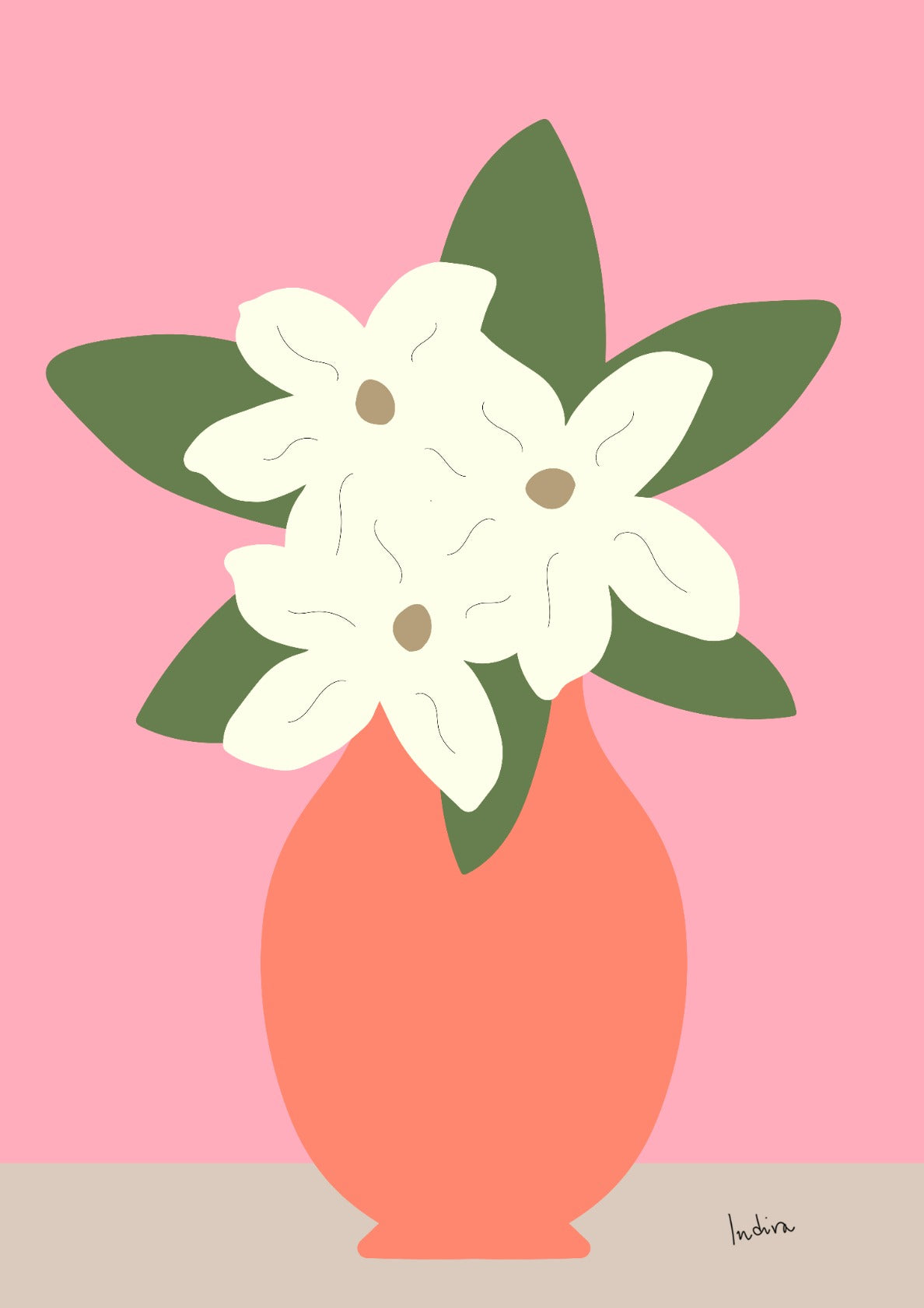 Three Madagascar jasmine in a vase