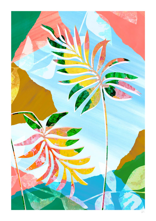 Blue and Pink Botanical Art Print