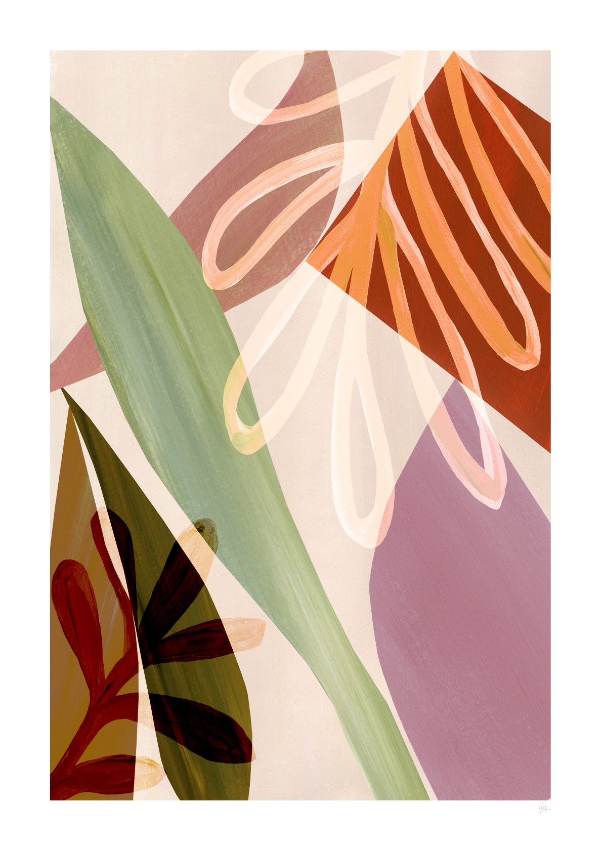 Warm Tone Leaf Abstract Art Print