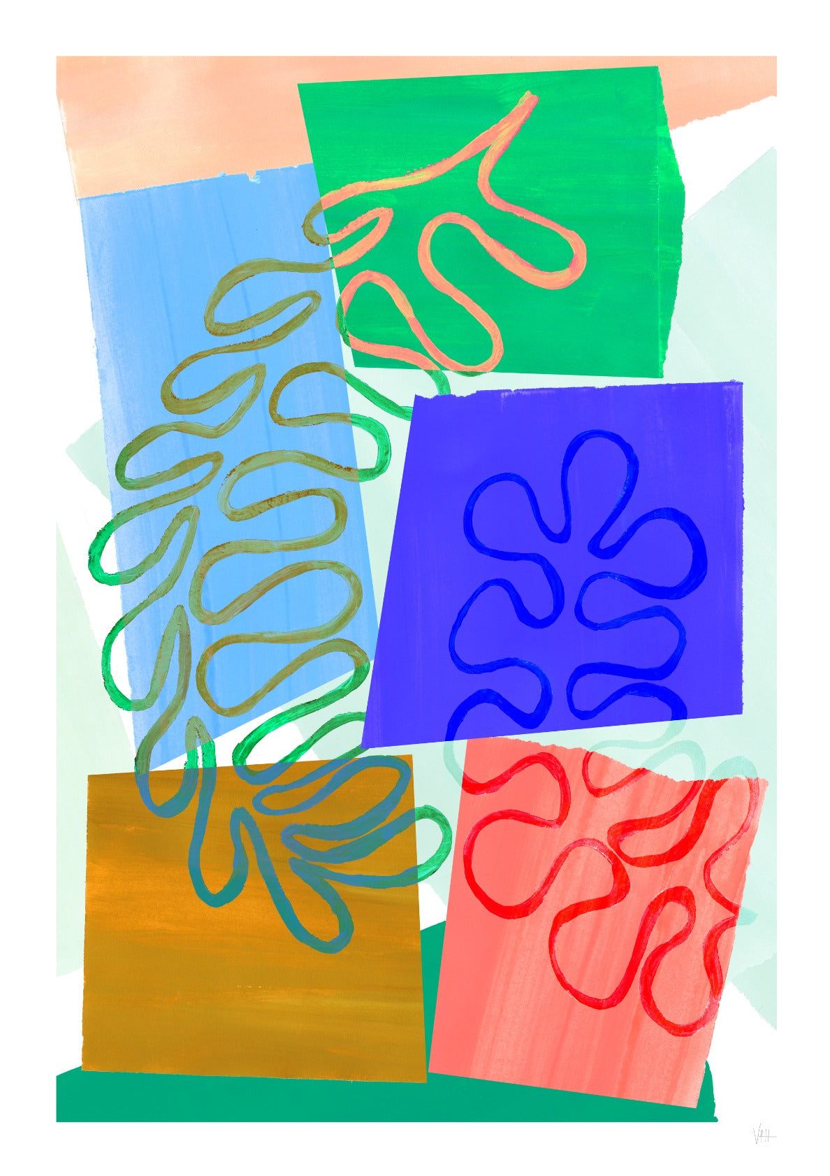 Colourful Green Blue Abstract Print