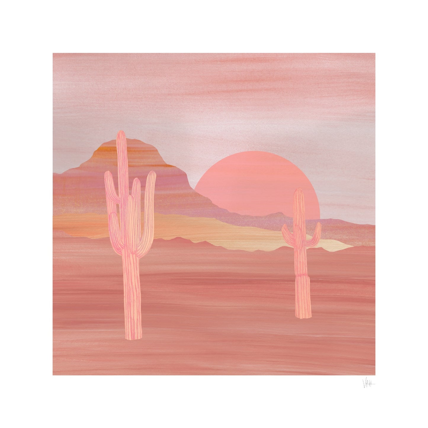 Pink Desert Cactus Landscape Print