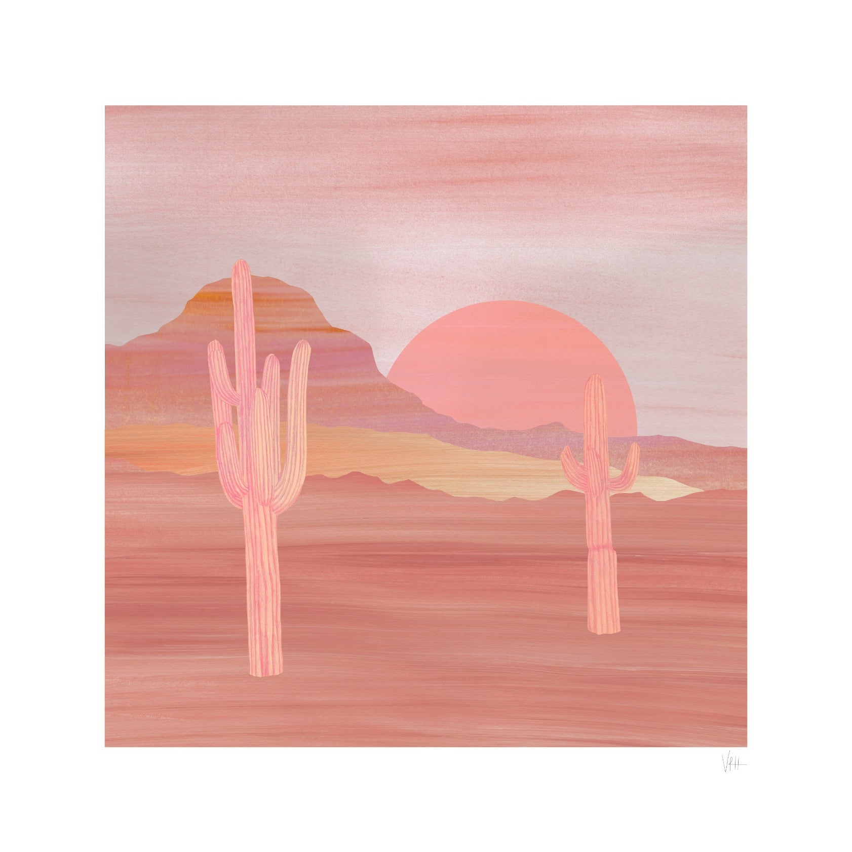 Pink Desert Cactus Landscape Print