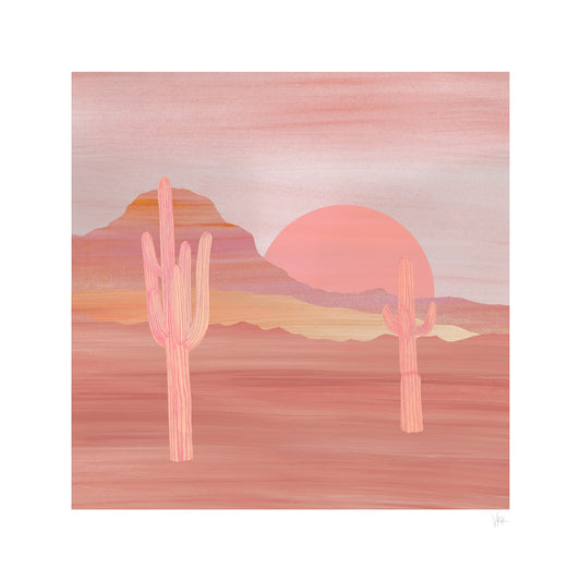 Pink Desert Cactus Landscape Print