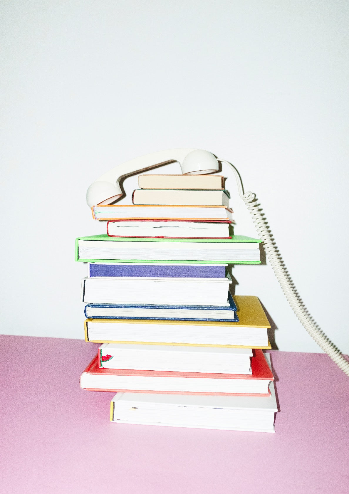 Playful contemporary landline and books print