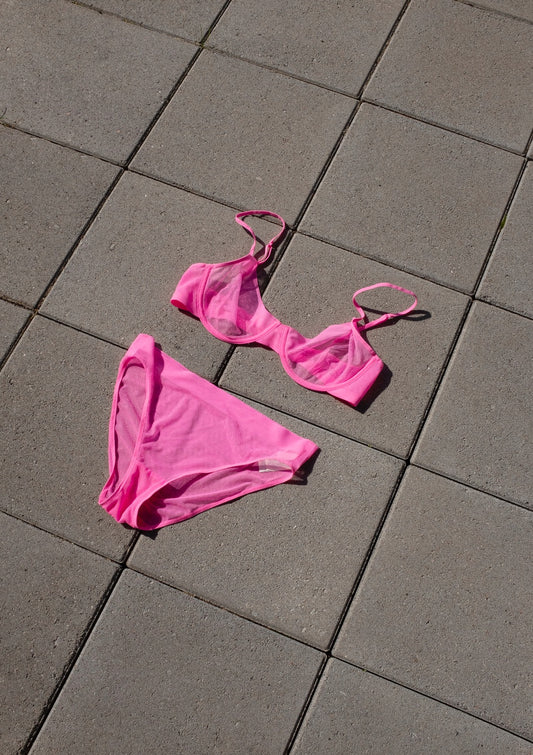 Playful contemporary bikini on tile print