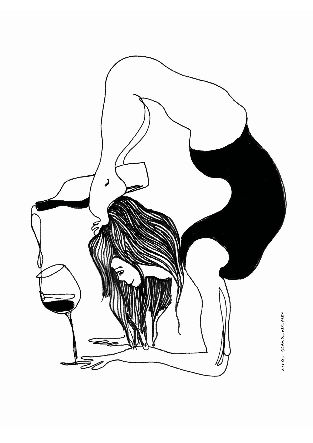 Minimalist Yoga Art Print With Wine