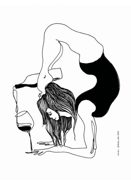 Minimalist Yoga Art Print With Wine