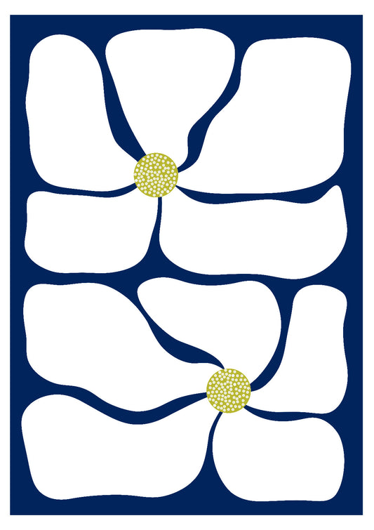 Two Daisies on Blue