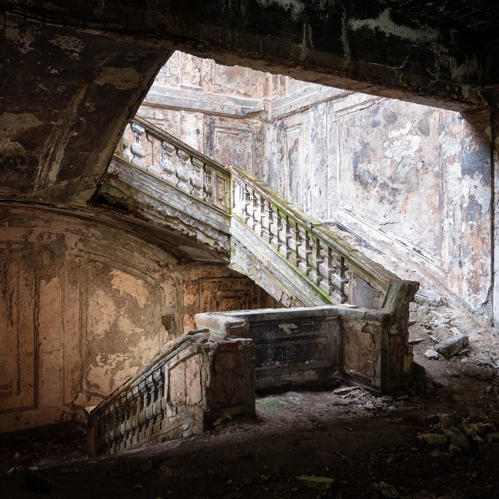 Abandoned Dark Concrete Staircase