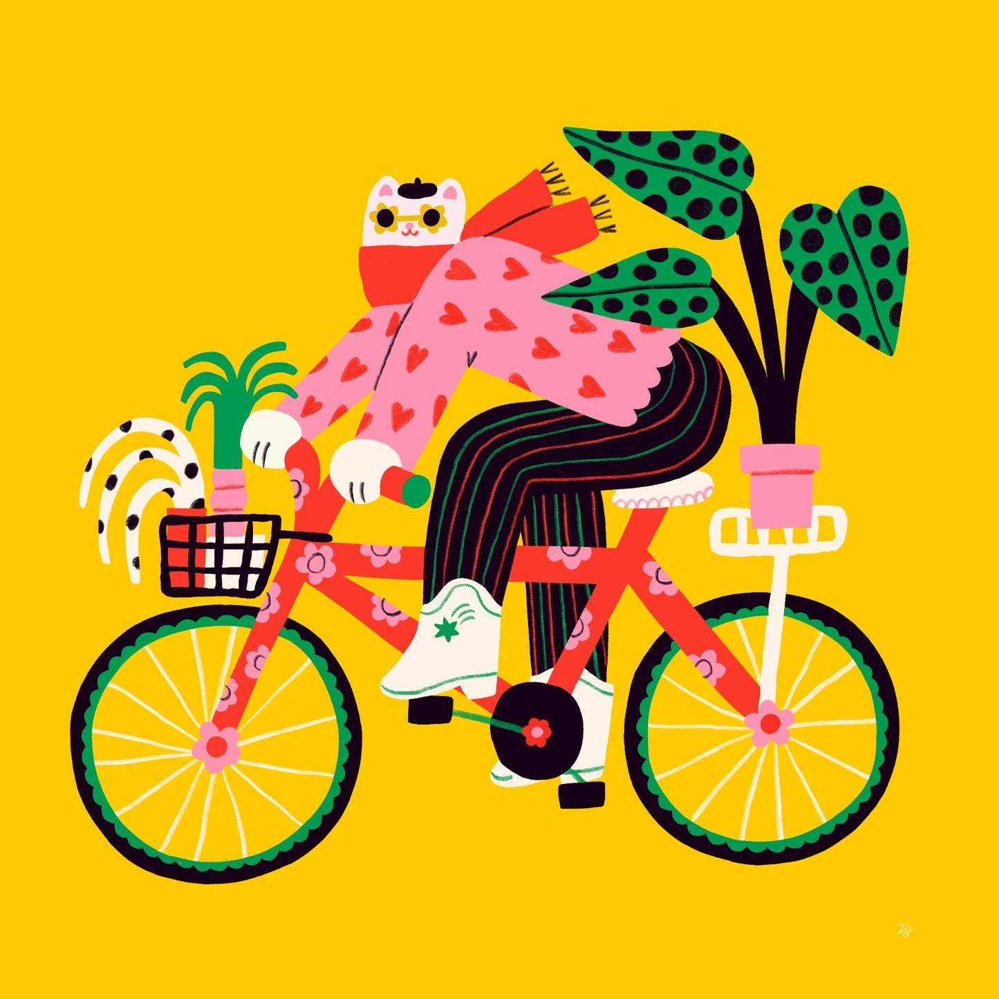 Biking Cat with Plants