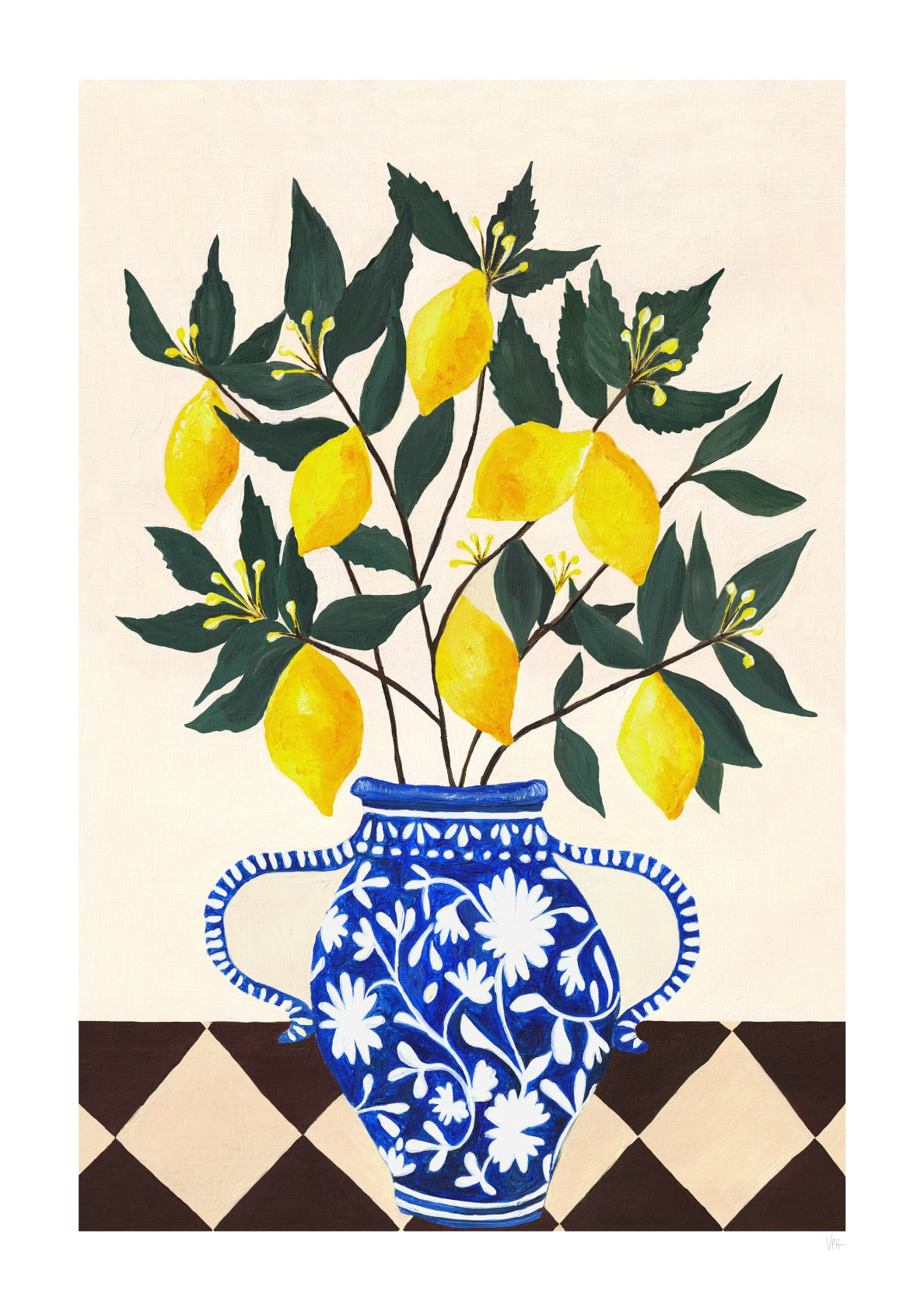 Vase of Lemons Still Life Print