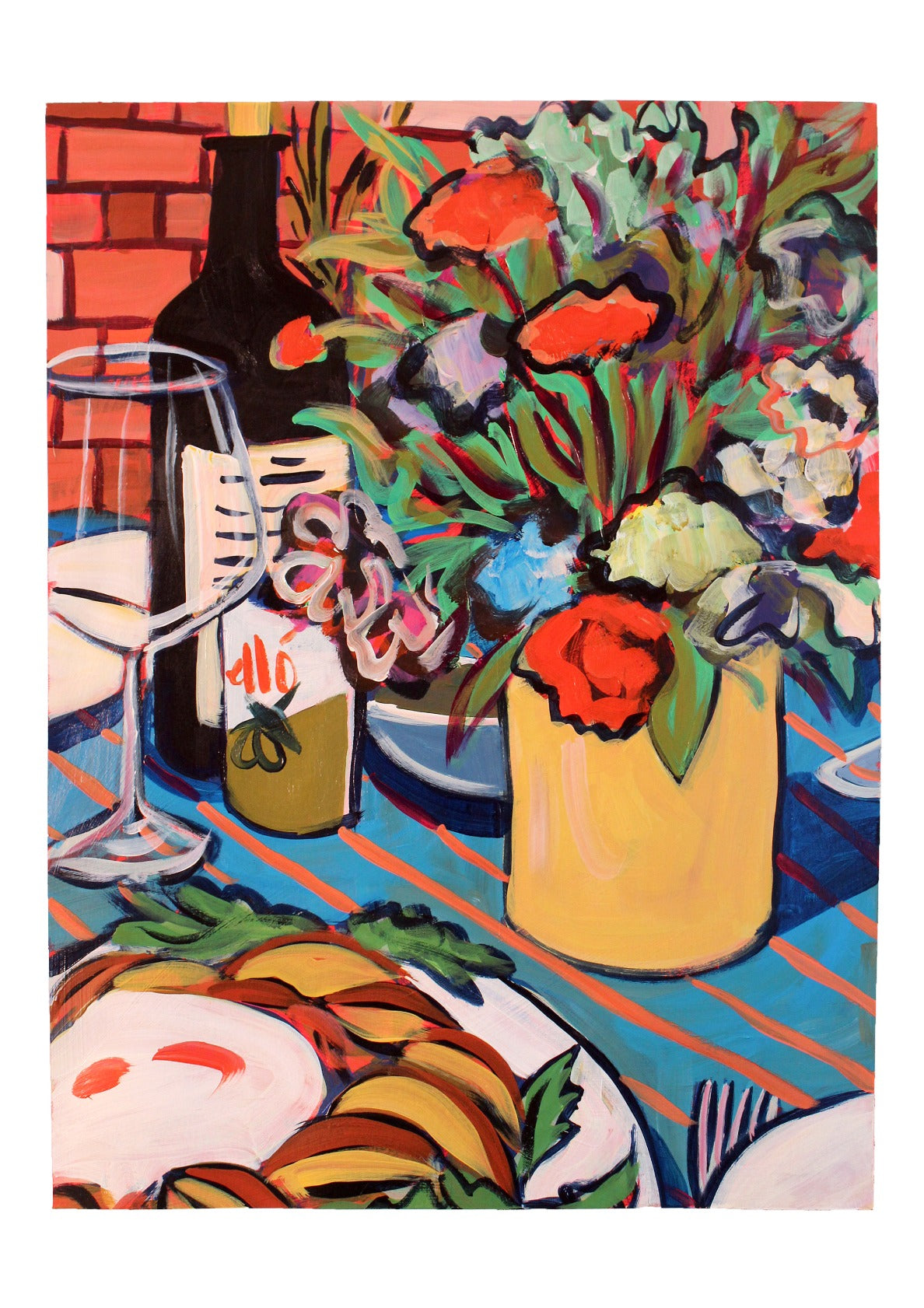 Peaches, Burrata, Flowers and Wine