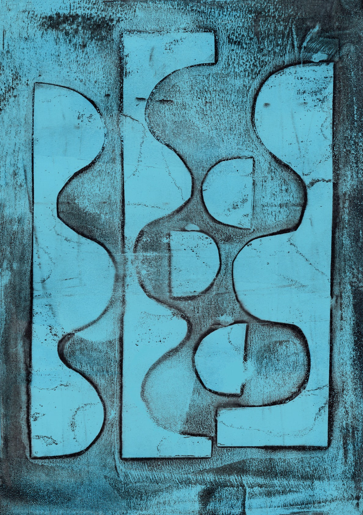 Blue and black shapes.