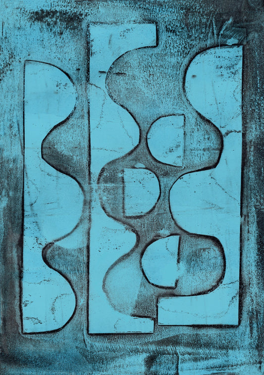 Blue and black shapes.