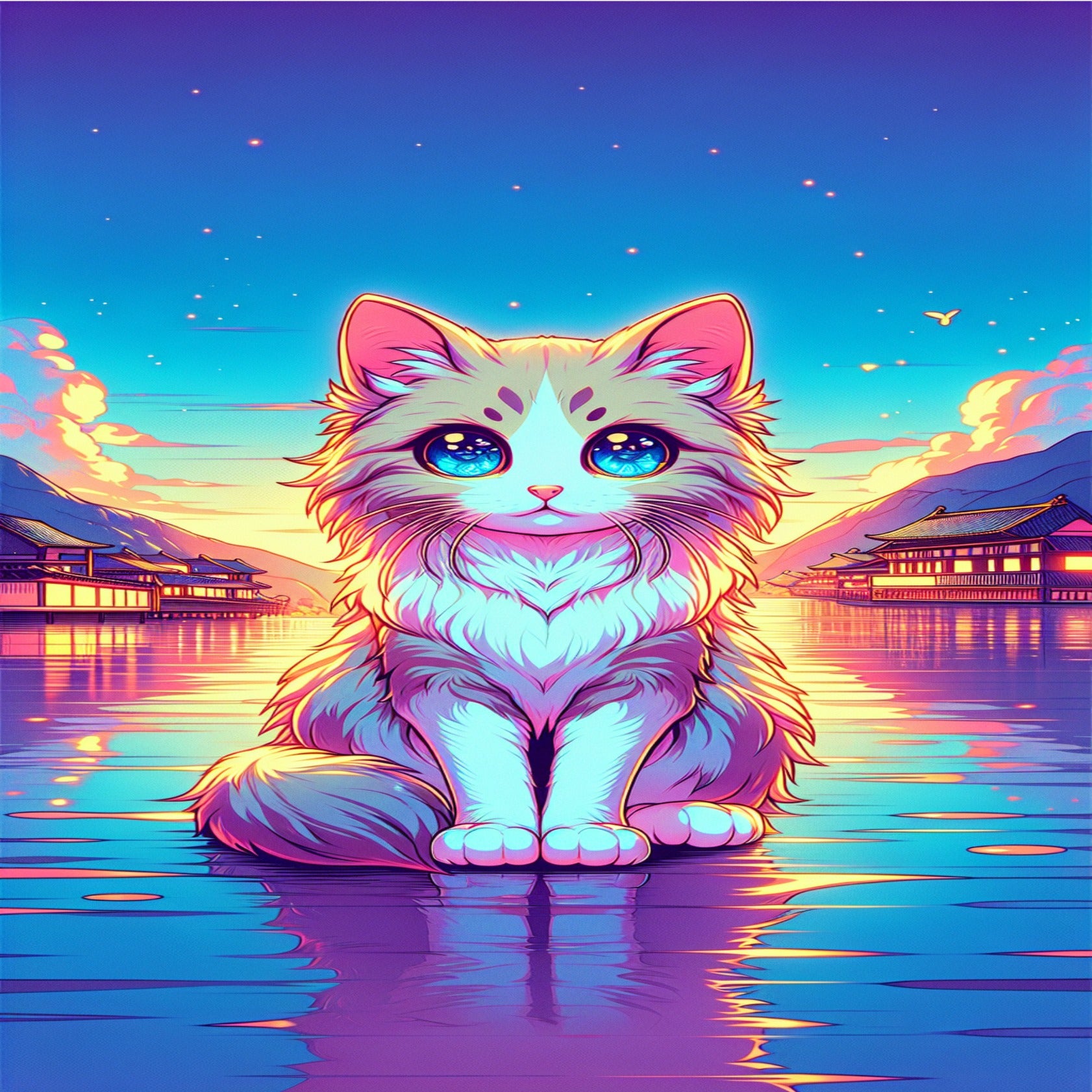 Cute Cat on the River