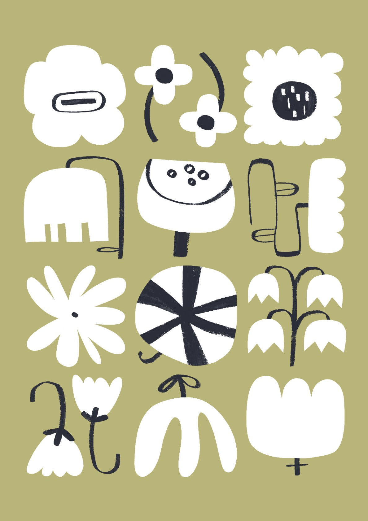 Square flowers (olive)