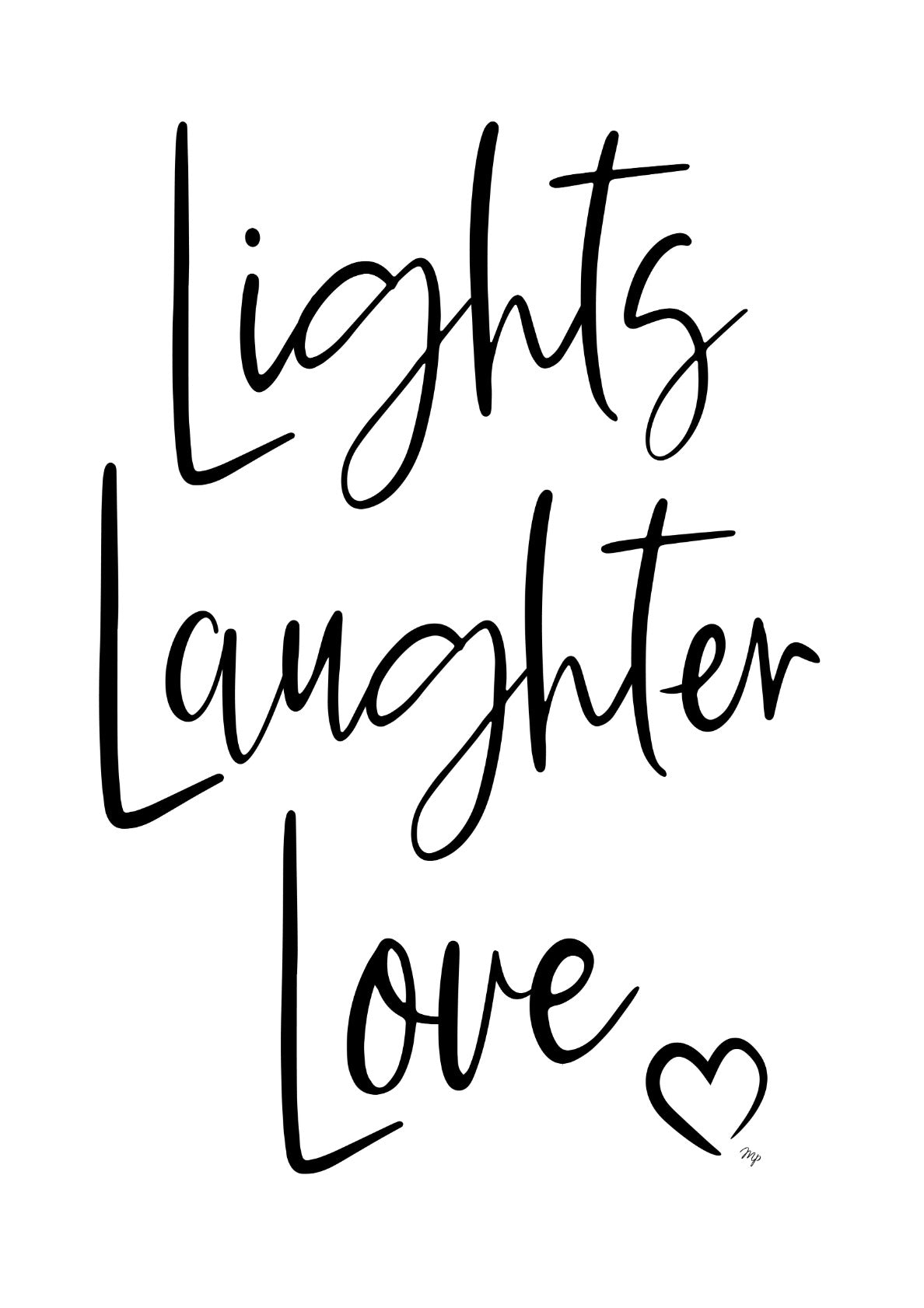 Lights, Laughter, Love Xmas lettering